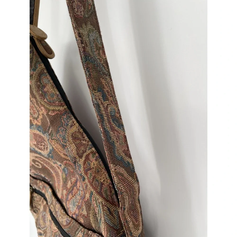 LL Bean Vintage‎ Tapestry Leather Trim Sling Backpack